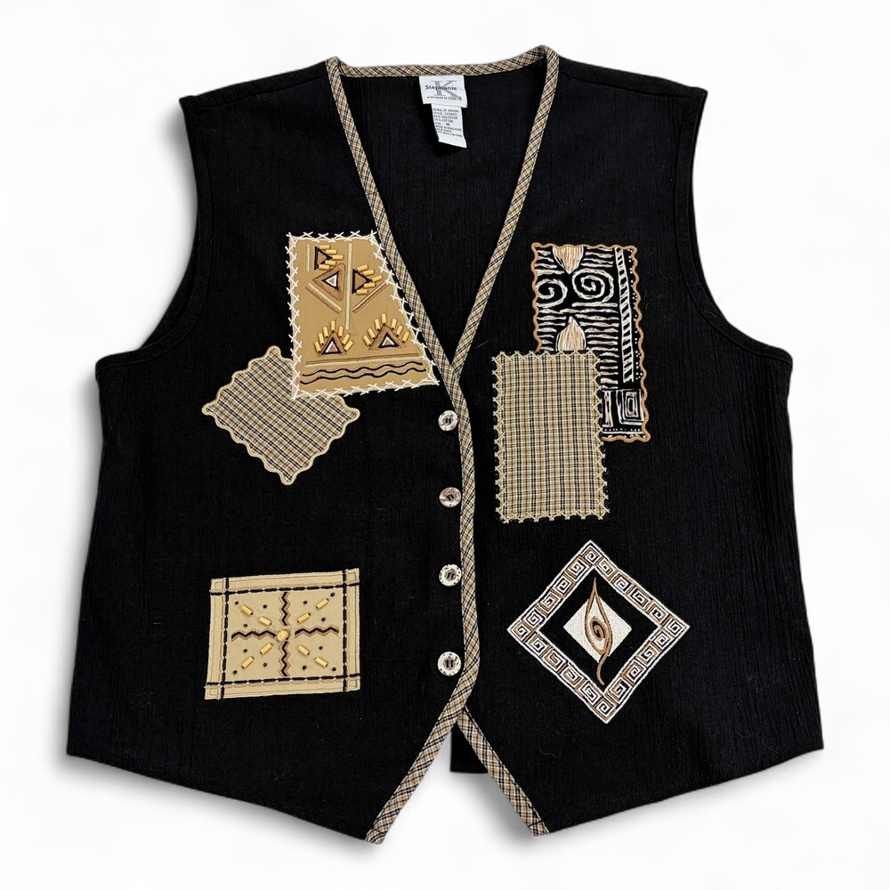 Stephanie K‎ Women's Patchwork Embroidered Black Vest M